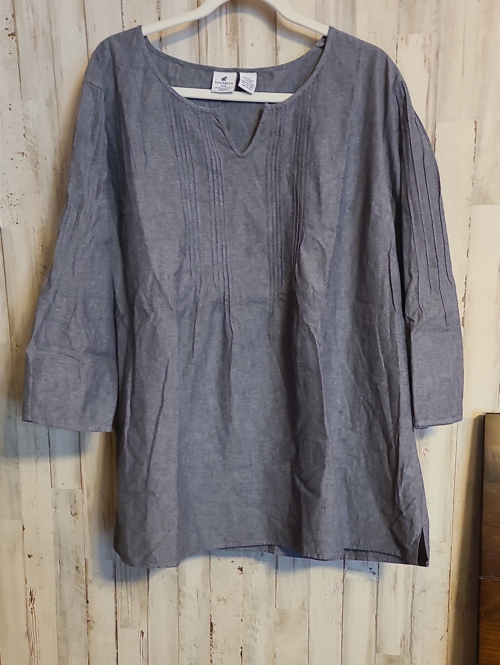 Caribbean Joe Gray Chambray Button-Up Shirt